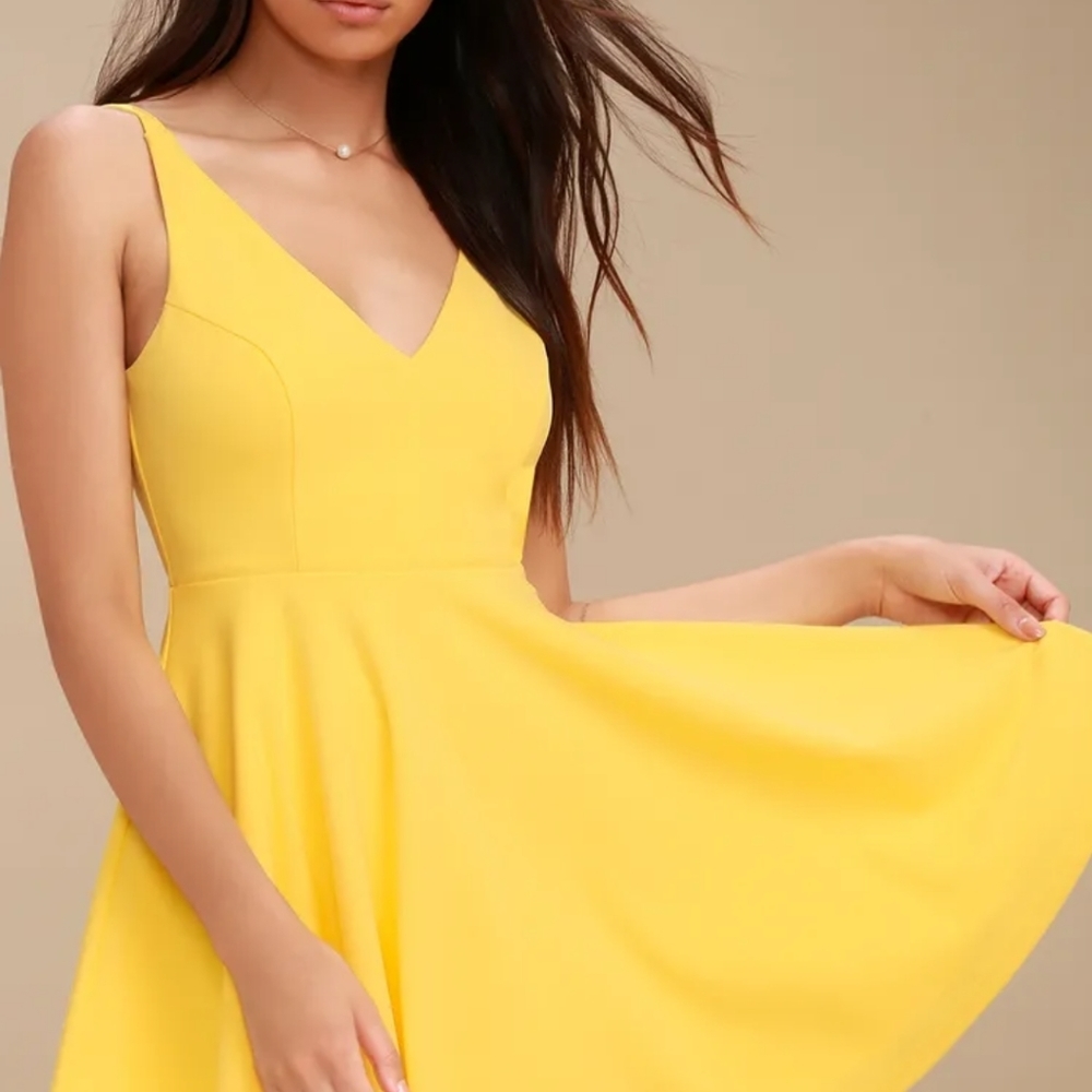 LULU'S | DARLING DELIGHT YELLOW SKATER DRESS